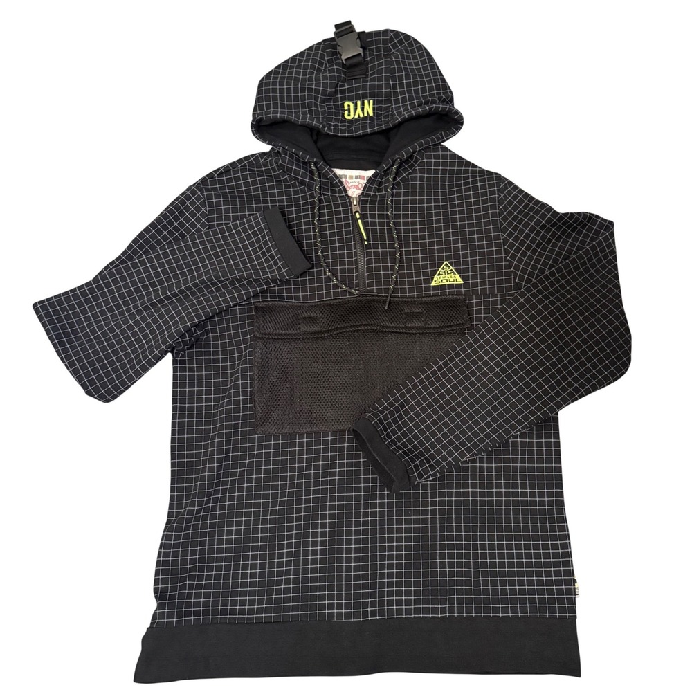 Triple Five Soul NYC Men Black Grid Mesh Pocket Hoodie‎ Quarter Zip TMF21 5759 L